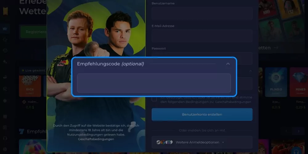 einen Bonuscode eingeben