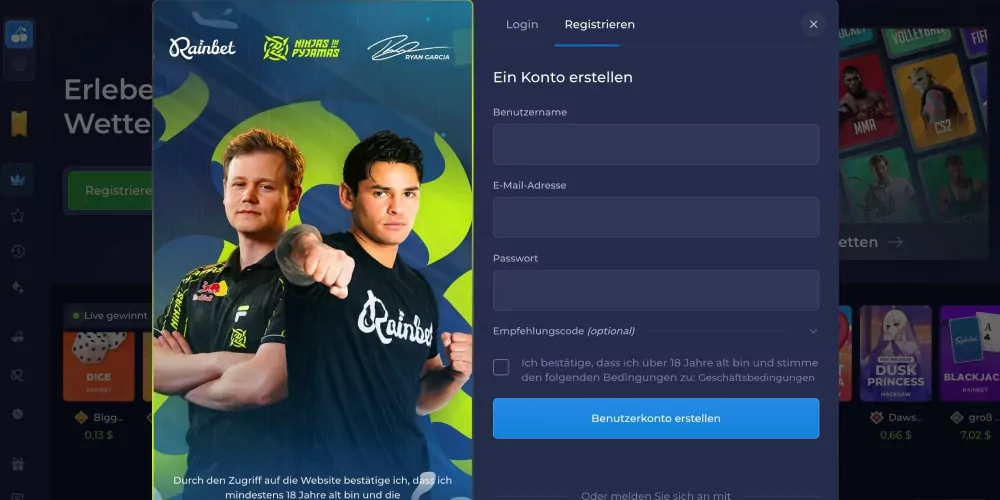 F&uuml;llen Sie die Registrierungsfelder aus